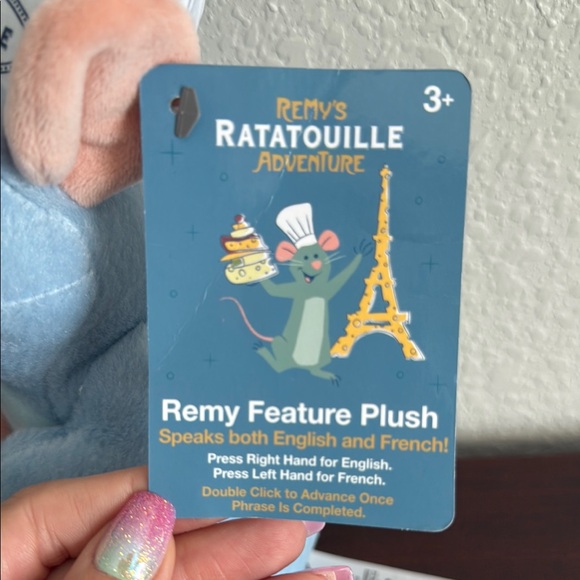 Disney Light Blue and Peach Ratatouille Plush Remy speaks English and French - Picture 7 of 8